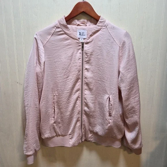 Jules & Leopold Jacket Womens Large Pink Satin Bomber Full Zip Pockets - Picture 2 of 8